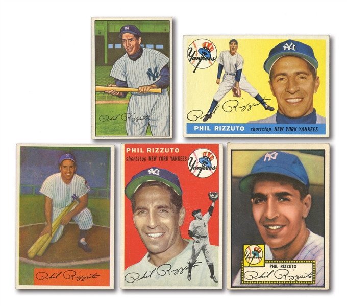 PHIL RIZZUTO LOT OF (5) DIFFERENT 1952-55 TOPPS & BOWMAN CARDS